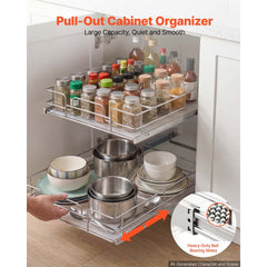 VEVOR 2 Tier Pull Out Cabinet Organizer 20"W x 21.22"D Slide Out Drawers, for Kitchen Bathroom Pantry Organization