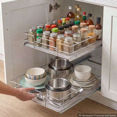 VEVOR 2 Tier Pull Out Cabinet Organizer 20"W x 21.22"D Slide Out Drawers, for Kitchen Bathroom Pantry Organization