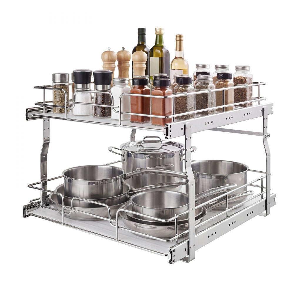 VEVOR 2 Tier Pull Out Cabinet Organizer 20"W x 21.22"D Slide Out Drawers, for Kitchen Bathroom Pantry Organization