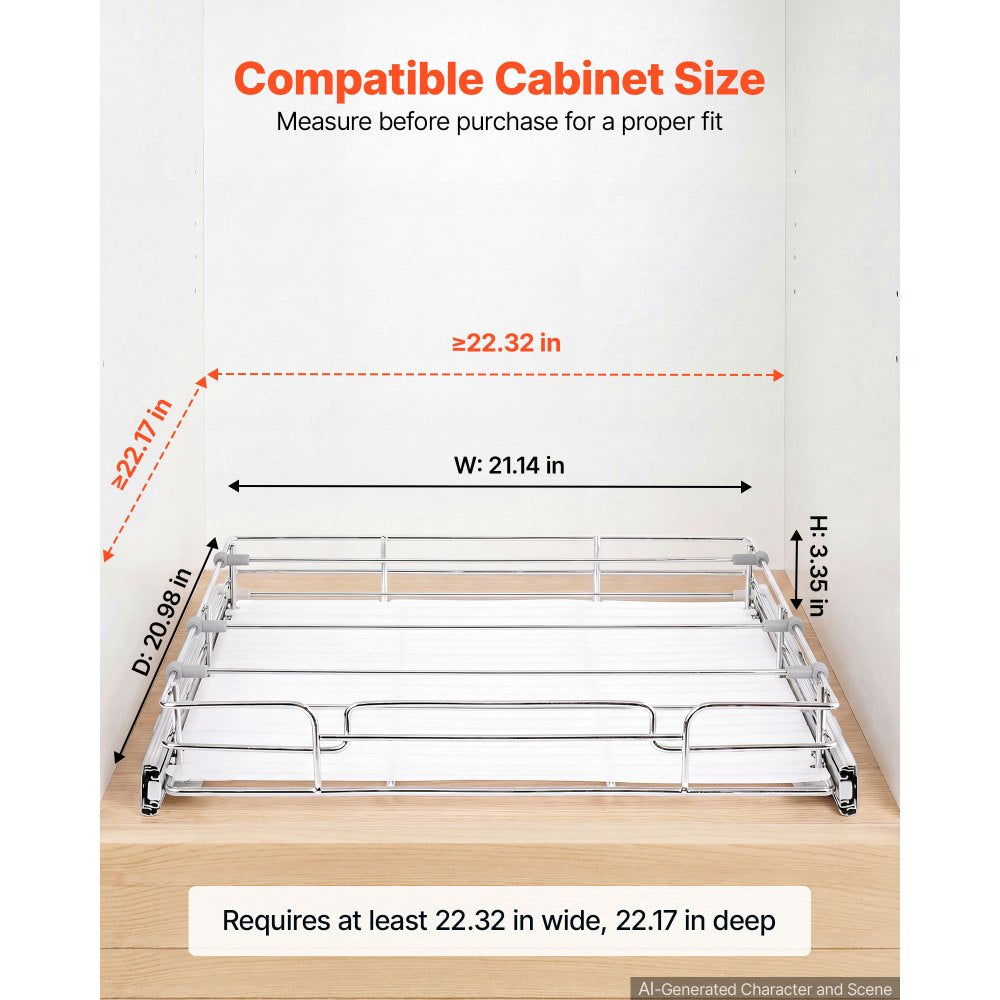 VEVOR Pull Out Cabinet Organizer 21.14"W x 20.98"D Steel Slide Out Drawers, for Kitchen Bathroom Pantry Home