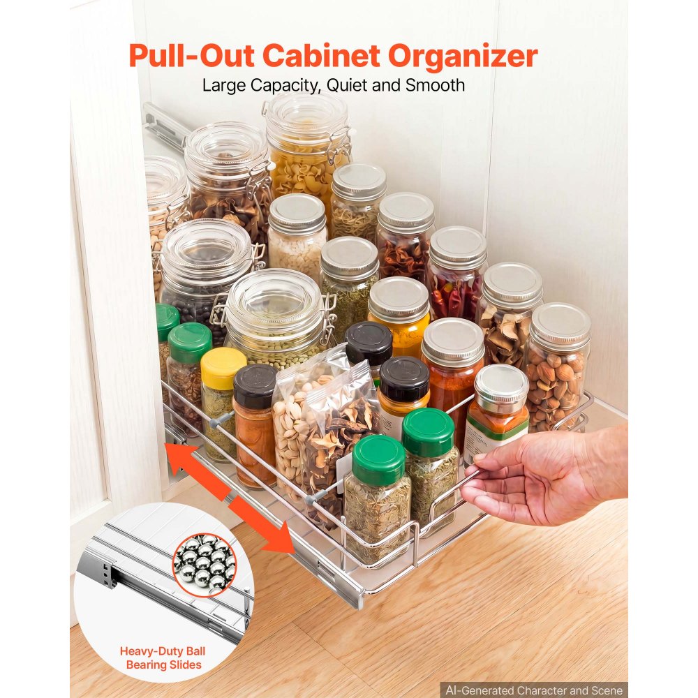 VEVOR Pull Out Cabinet Organizer 21.14"W x 20.98"D Steel Slide Out Drawers, for Kitchen Bathroom Pantry Home