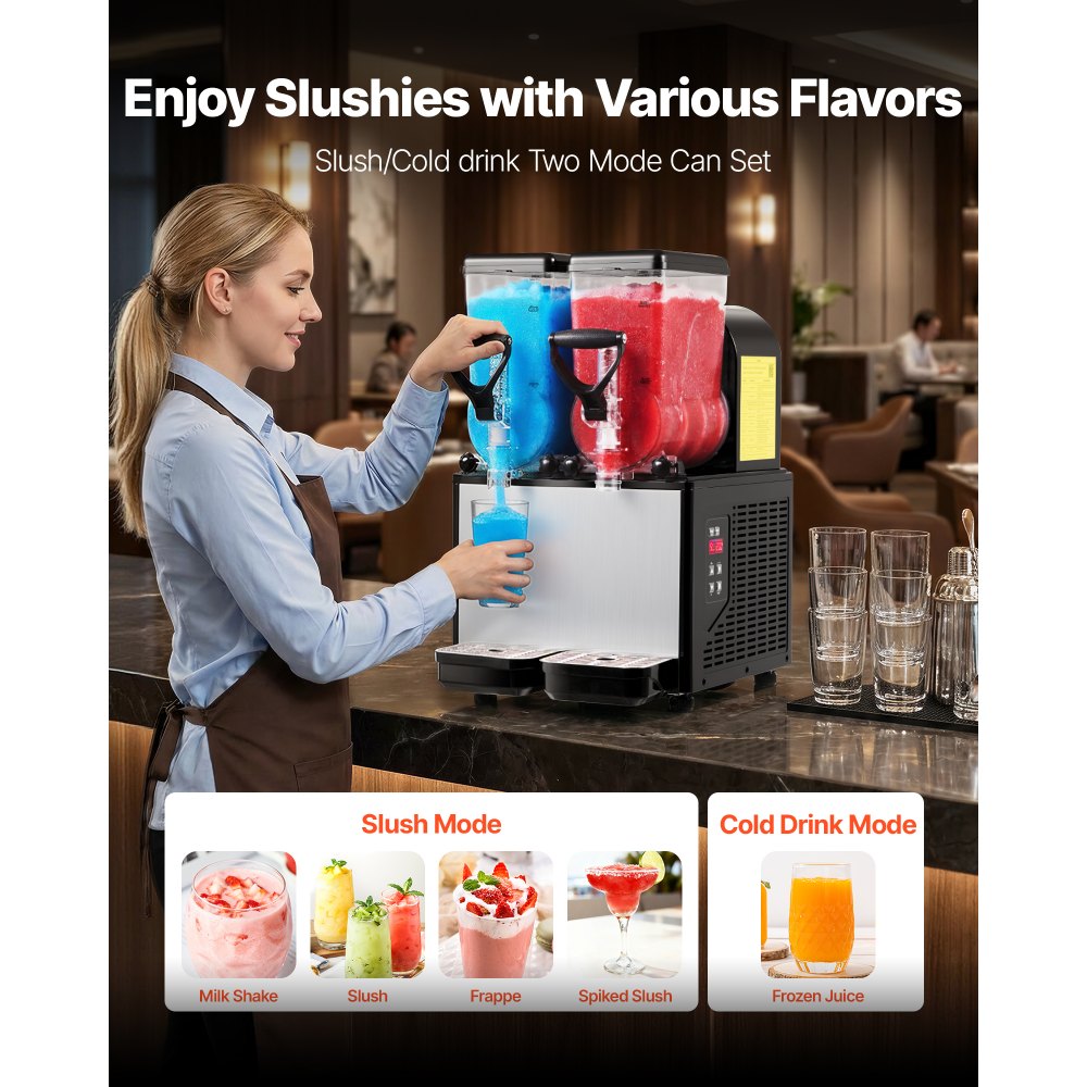 VEVOR Slushie Machine, 6L/1.6Gal x 2 Tank Commercial Slushy Maker, Frozen Drink Maker with Self-Cleaning, Margarita