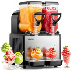 VEVOR Slushie Machine, 6L/1.6Gal x 2 Tank Commercial Slushy Maker, Frozen Drink Maker with Self-Cleaning, Margarita