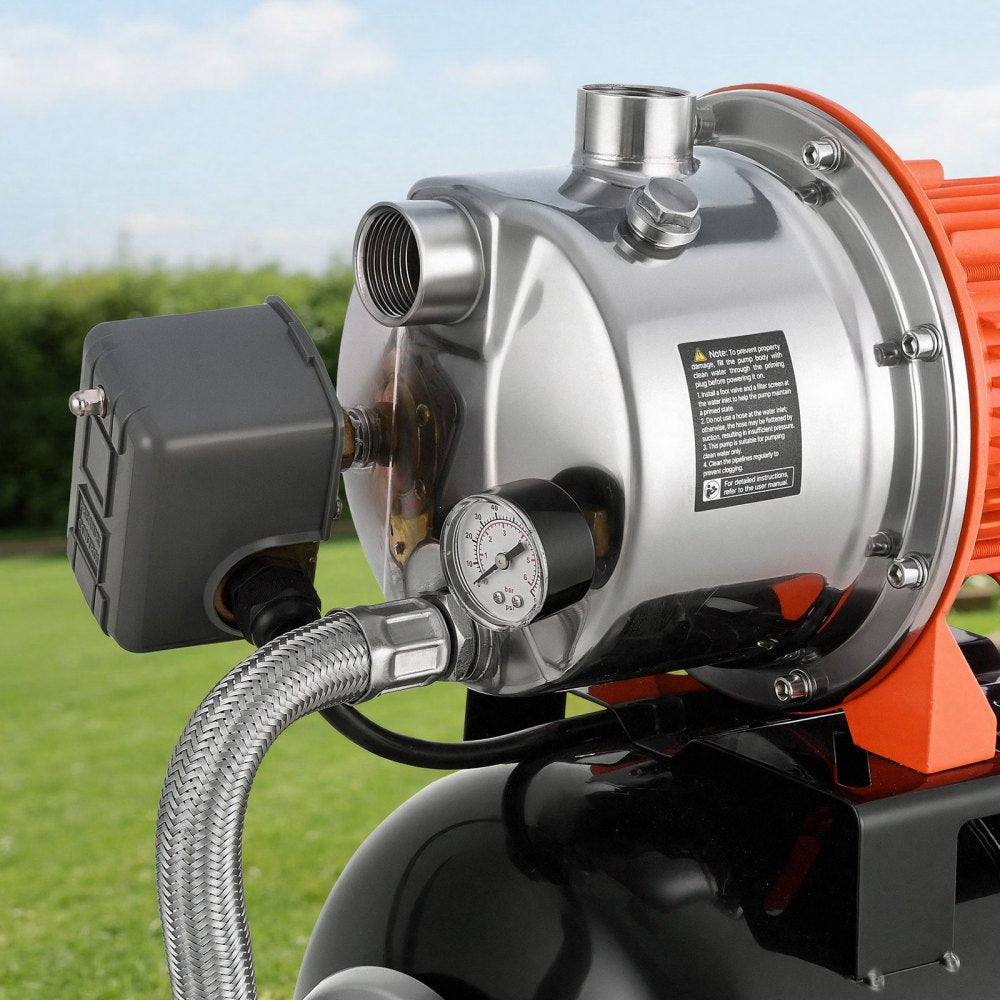 VEVOR 1.6 HP Shallow Well Pump with Pressure Tank, 120V 1320 GPH, Stainless Steel Irrigation Jet Pump with 5-Gal Tank