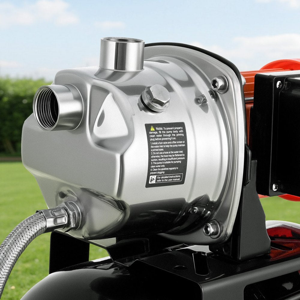 VEVOR 1 HP Shallow Well Pump with Pressure Tank, 120V 1000 GPH, Stainless Steel Irrigation Jet Pump with 5-Gal Tank