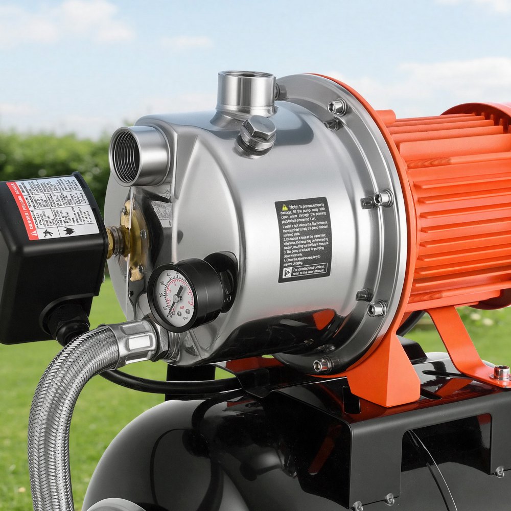 VEVOR 1.6 HP Shallow Well Pump with Pressure Tank, 120V 1320 GPH, Stainless Steel Irrigation Jet Pump with 5-Gal