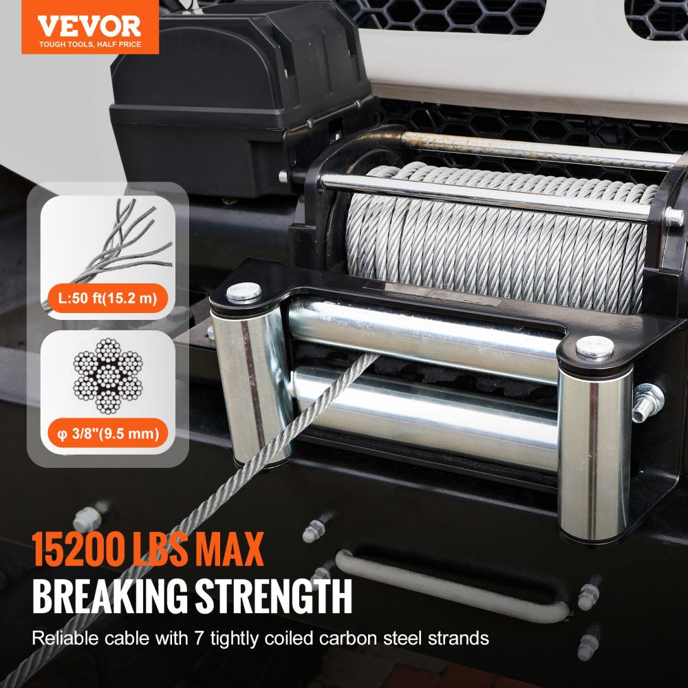 VEVOR Galvanized Steel Winch Cable, 3/8 Inch x 50 Feet 15,200 lbs Breaking Strength, Wire Winch Rope with Swivel Hook