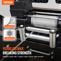 VEVOR Galvanized Steel Winch Cable, 3/8 Inch x 75 Feet 15,200 lbs Breaking Strength, Wire Winch Rope with Swivel Hook