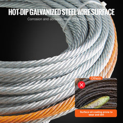 VEVOR Galvanized Steel Winch Cable, 3/8 Inch x 100 Feet 15,200 lbs Breaking Strength, Wire Winch Rope with Swivel Hook