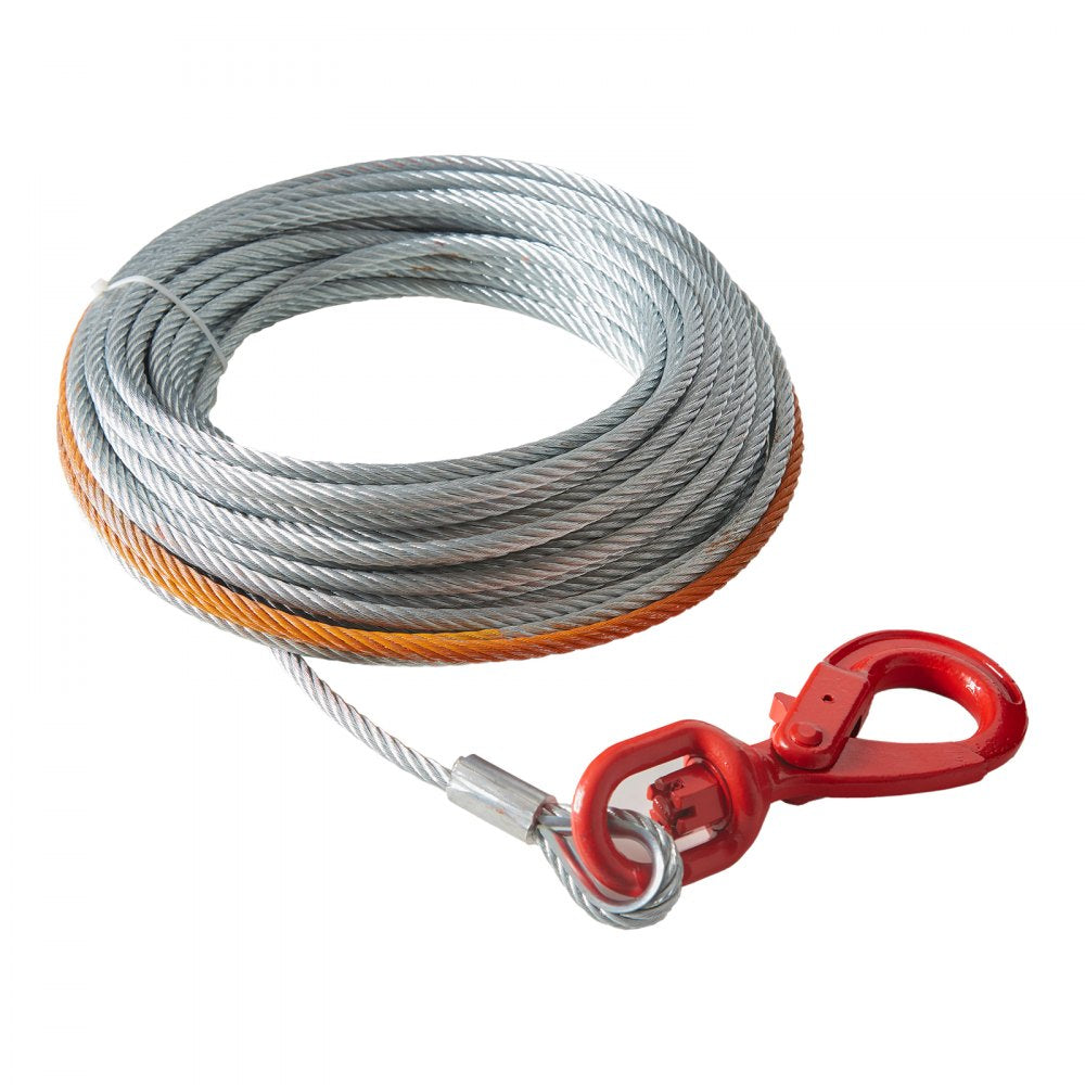 VEVOR Galvanized Steel Winch Cable, 3/8 Inch x 100 Feet 15,200 lbs Breaking Strength, Wire Winch Rope with Swivel Hook