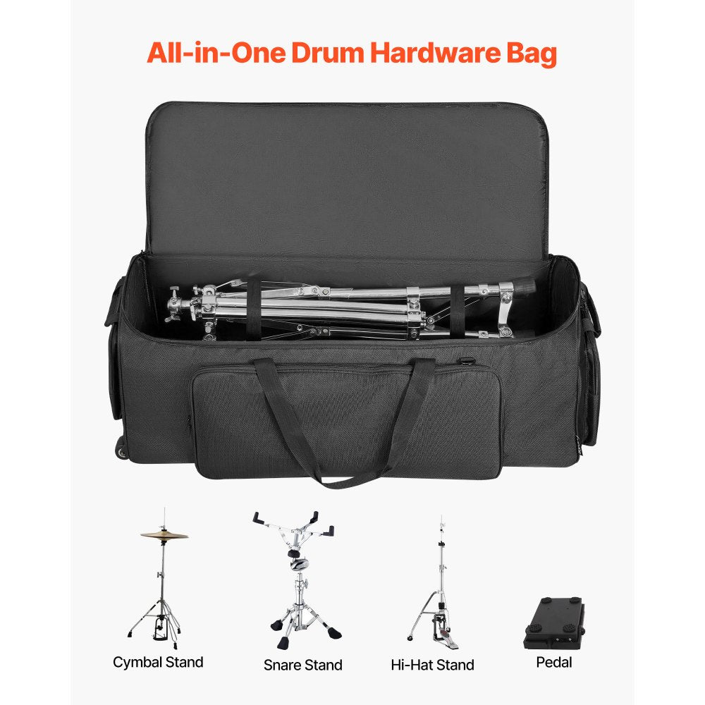 VEVOR Drum Hardware Bag with Wheels, 1680D, Drum Set Equipment Carry Bag, Carrying Case with Sturdy Handle, Durable