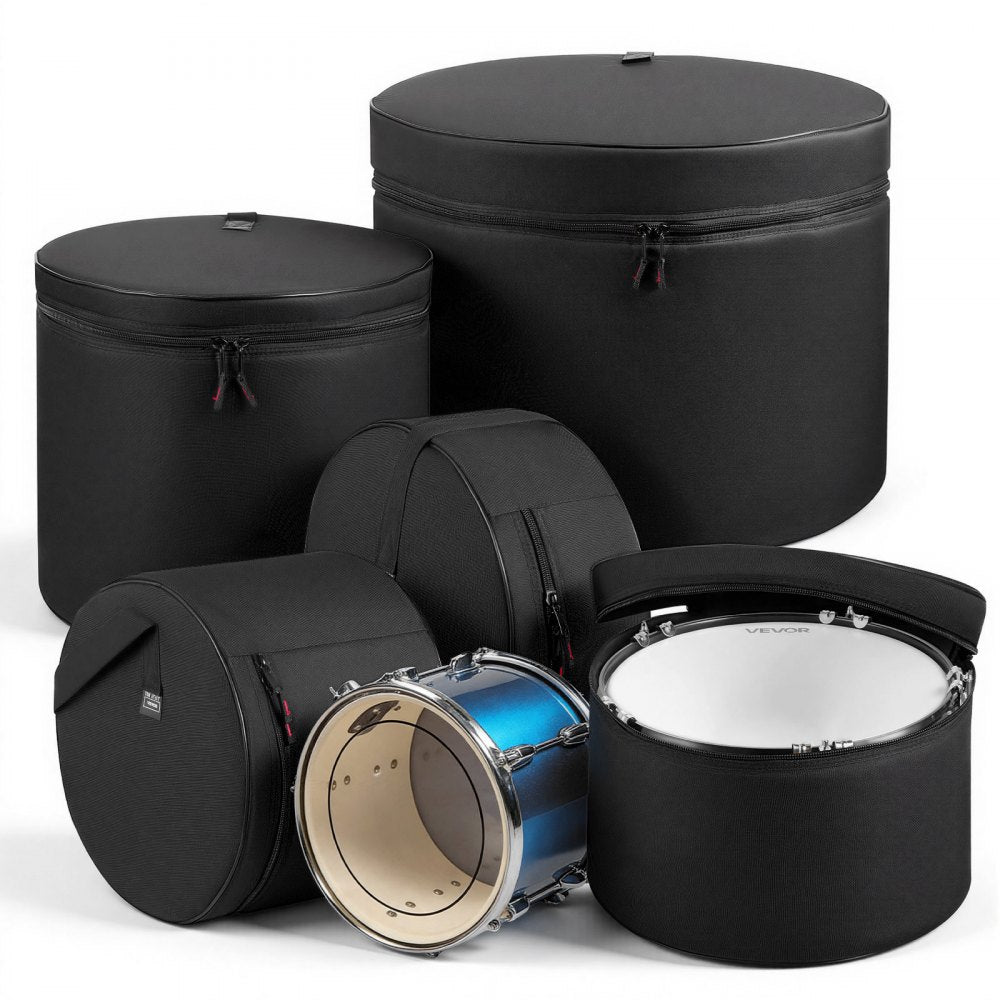 VEVOR 5-Piece Drum Case Set, 600D, Padded Drum Bags for 22 in Bass, 12/13/16 in Tom, 14 in Snare, Thick Padding