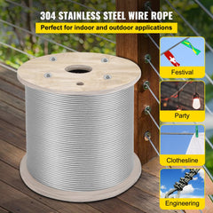 VEVOR 1/4" Stainless Steel Cable 200FT, T304 7x19 Tighter Core Cable Railing System Wire Rope Aircraft Deck Railing Kit