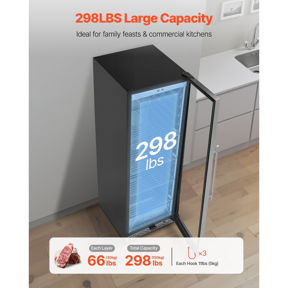 VEVOR 298 LBS Dry Aging Fridge for Steaks, Dry Ager Refrigerator for Meat with Precise Temperature & Humidity Control