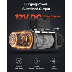 VEVOR Electric Winch, 10000 lbs Load Capacity, 12V DC Truck Winch with Φ21/64 in x 65 ft Steel Rope, Wireless & Wired