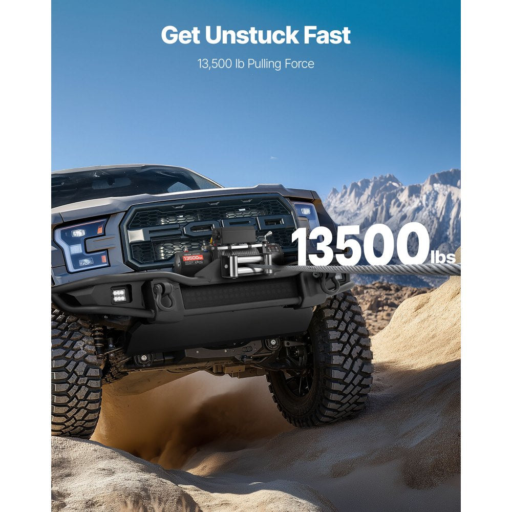 VEVOR Electric Winch, 13500 lbs Load Capacity, 12V DC Truck Winch with Φ3/8 in x 80 ft Steel Rope, Wireless & Wired