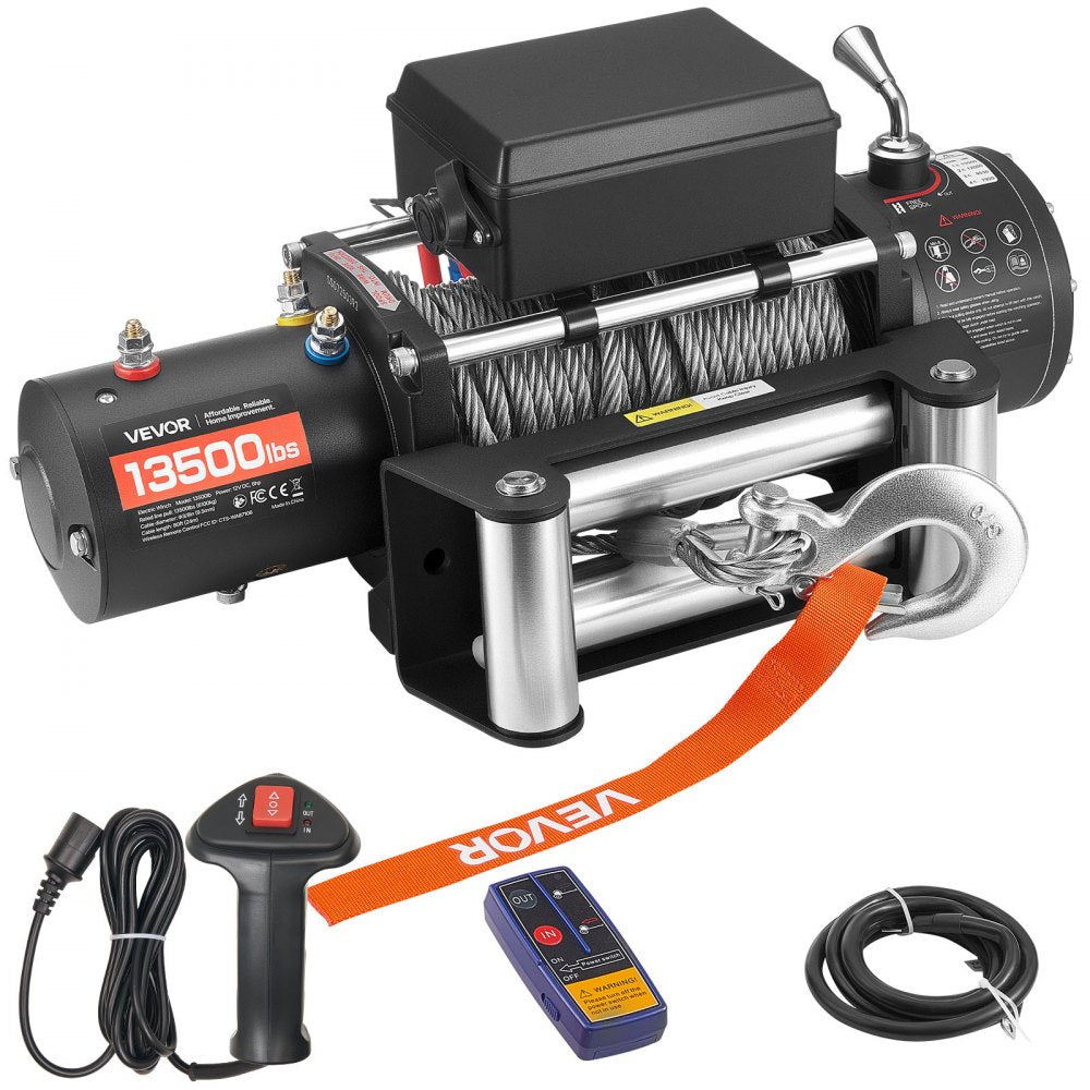 VEVOR Electric Winch, 13500 lbs Load Capacity, 12V DC Truck Winch with Φ3/8 in x 80 ft Steel Rope, Wireless & Wired