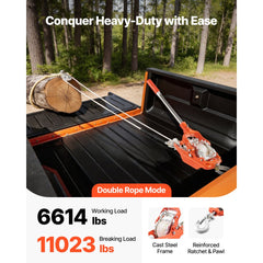 VEVOR Rope Puller, 6614 lbs Pulling Capacity, Heavy Duty Ratchet Power Puller Tool with 35 ft of 0.3 in Diameter Rope &
