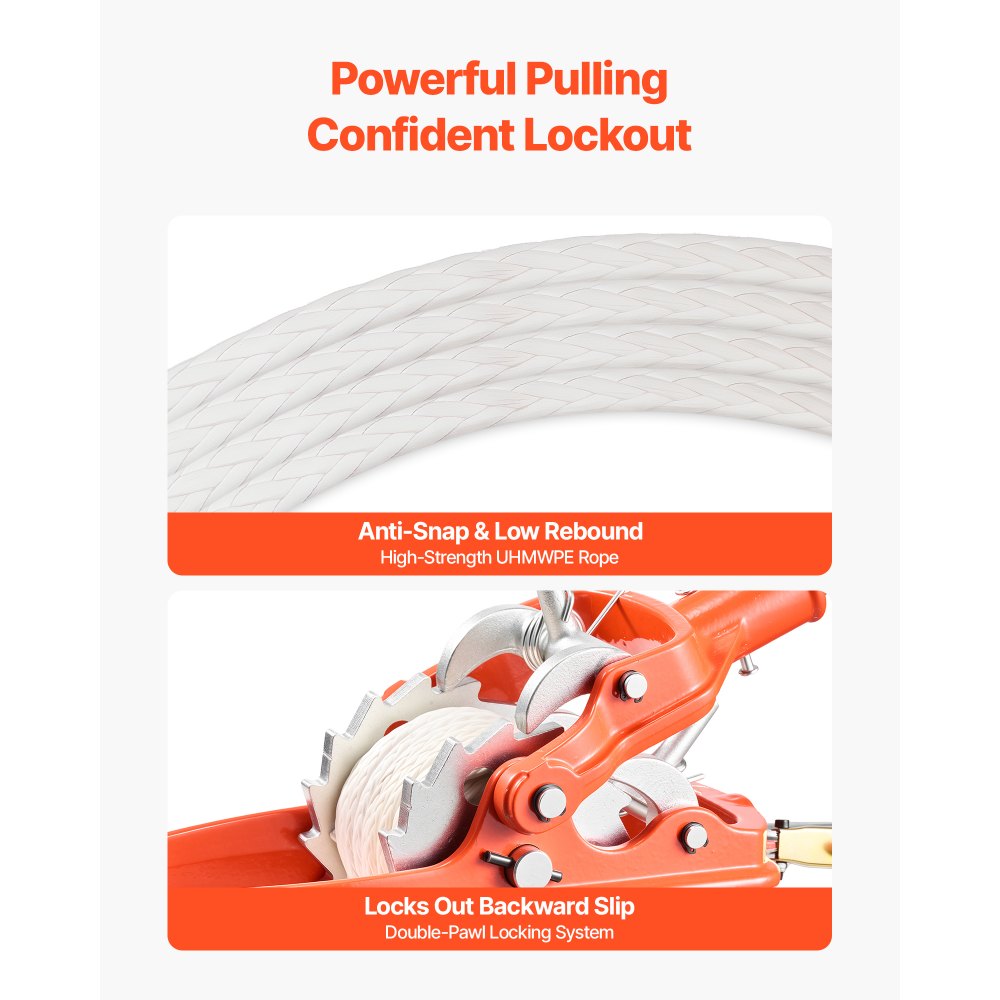 VEVOR Rope Puller, 6614 lbs Pulling Capacity, Heavy Duty Ratchet Power Puller Tool with 35 ft of 0.3 in Diameter Rope &