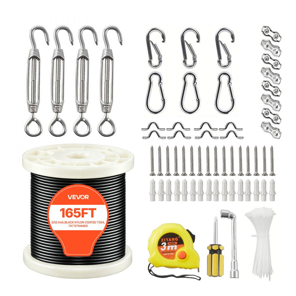 VEVOR 3/32 Inch Wire Rope Kit, 165 ft Length, 304 Stainless Steel Wire Cable, 450 lbs Breaking Strength, 7 x 7 Strands