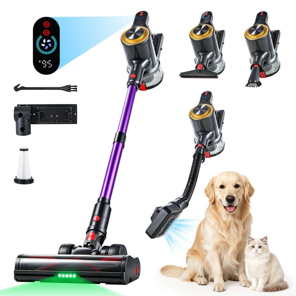VEVOR Cordless Vacuum Cleaner 500W 50kPA Cordless Stick Vacuum Cleaner, For Home Hard Floor Carpet Pet Hair, 45-Min