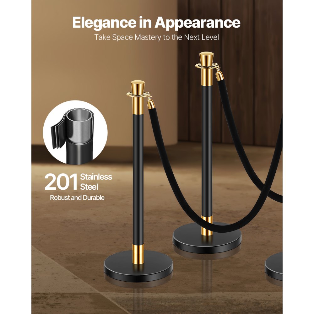 VEVOR Stanchions and Velvet Ropes, 6 Pcs Crowd Control Barriers with 4 Black Velvet Ropes, Stainless Steel Stanchion
