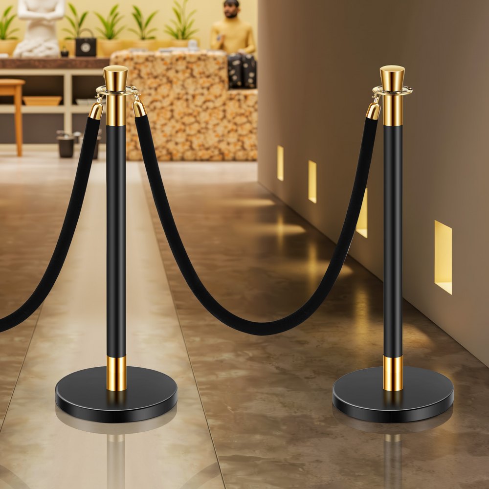 VEVOR Stanchions and Velvet Ropes, 6 Pcs Crowd Control Barriers with 4 Black Velvet Ropes, Stainless Steel Stanchion