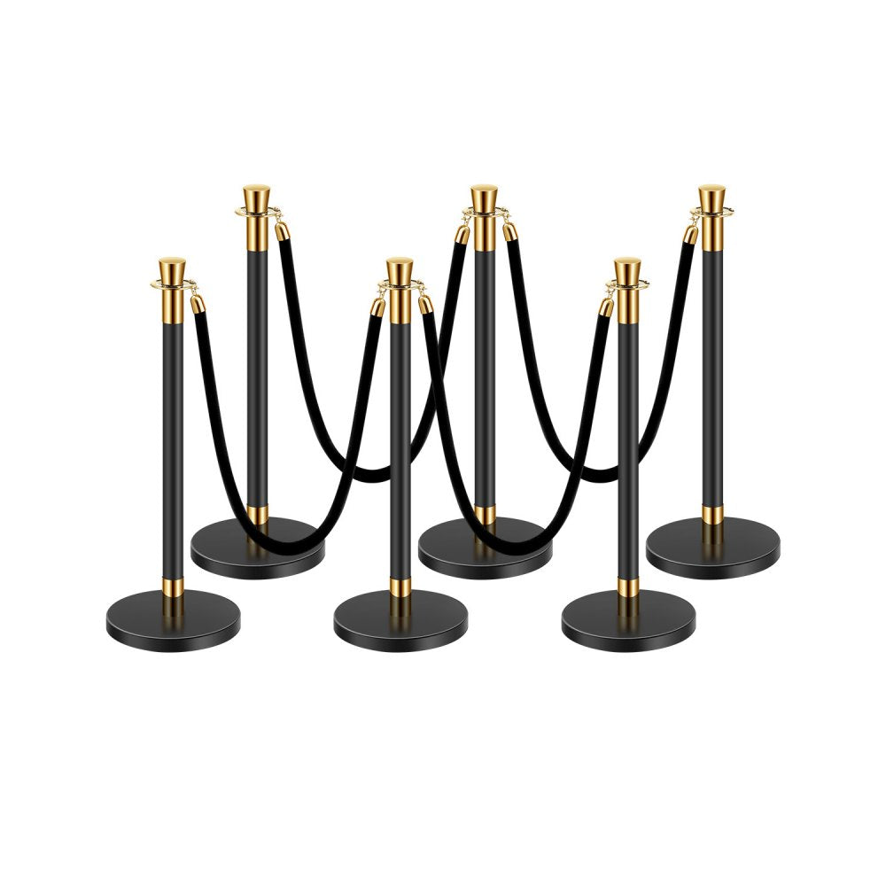 VEVOR Stanchions and Velvet Ropes, 6 Pcs Crowd Control Barriers with 4 Black Velvet Ropes, Stainless Steel Stanchion