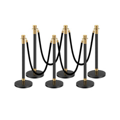 VEVOR Stanchions and Velvet Ropes, 6 Pcs Crowd Control Barriers with 4 Black Velvet Ropes, Stainless Steel Stanchion