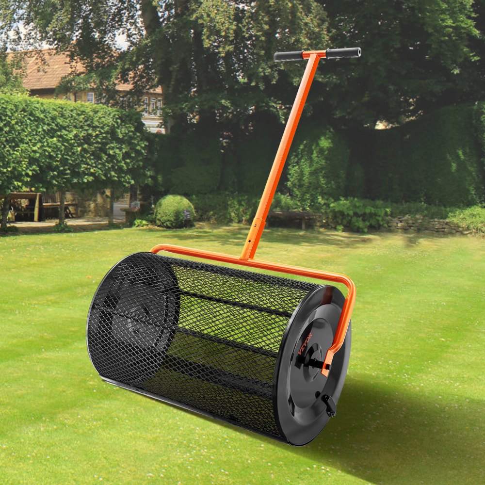 VEVOR Compost Spreader, 24.4-25.6" Height Adjustable Handle, 24" Wide, Lawn and Garden Peat Moss Roller with Side
