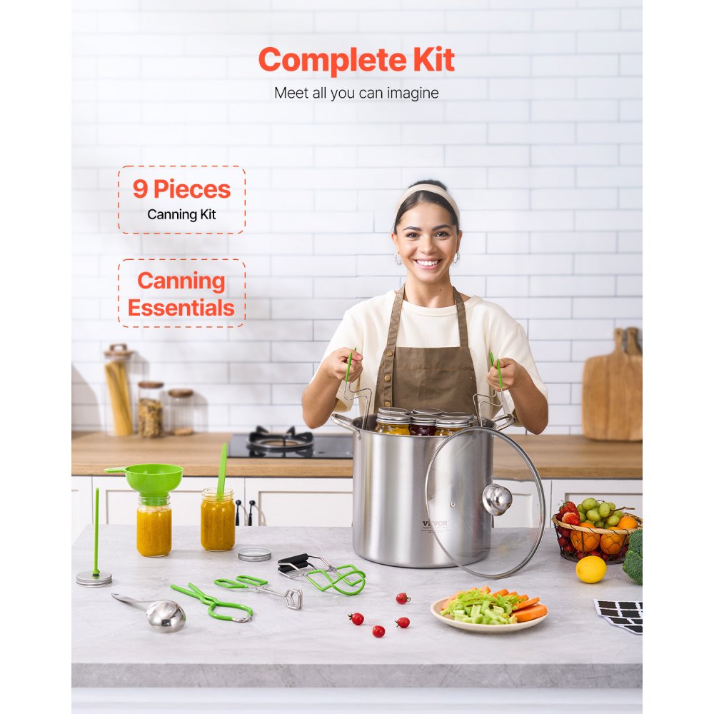 VEVOR Canning Supplies Starter Kit, 9 Pieces Stainless Steel Water Bath Canning Kit for Beginners, Canning Tools Set