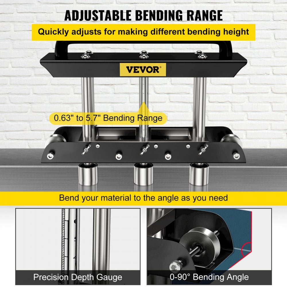 VEVOR Three-Station Edge Roller, Large Radius, 0-90° Bending Angle Sheet Metal Brake, Quickly Adjusts for Making
