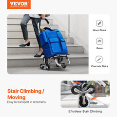 VEVOR Stair Climber Trolley Dolly, 36L Folding Shopping Cart, Grocery Cart Trolley Laundry Stair Climbing Handcart with