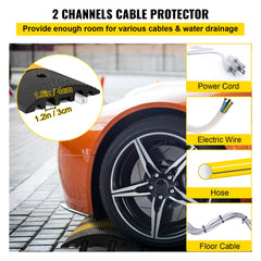 VEVOR 2pcs 6 Feet Rubber Speed Bump Driveway Modular Heavy Duty Speed Bumps 72.4 x 12 x 2.4 Inch Cable Protector Ramp