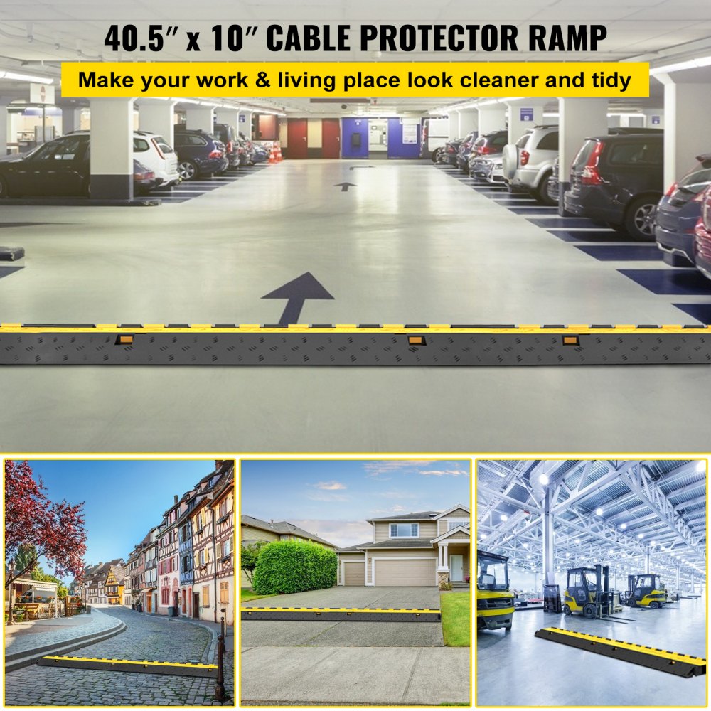 VEVOR 5-Set Rubber Cable Guard, Dual-Channel, Durable 66,000 lbs Capacity, Wire & Hose Protection Speed Bump for