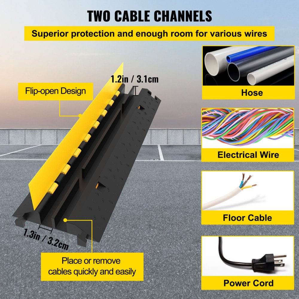 VEVOR 5-Set Rubber Cable Guard, Dual-Channel, Durable 66,000 lbs Capacity, Wire & Hose Protection Speed Bump for
