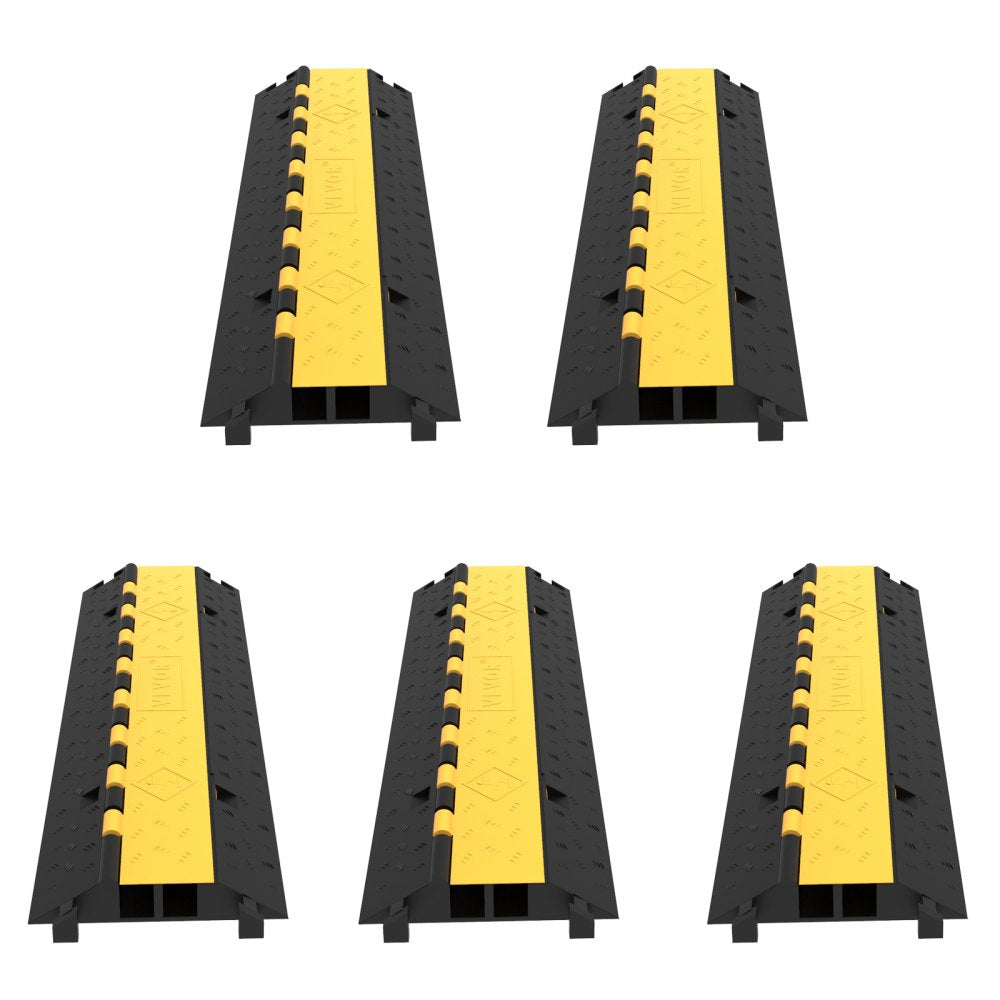 VEVOR 5-Set Rubber Cable Guard, Dual-Channel, Durable 66,000 lbs Capacity, Wire & Hose Protection Speed Bump for