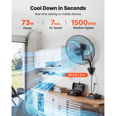 VEVOR Wall Mount Fan, 18 in Wall Mounted Hanging Fan Oscillating, 3-Speed, Long Airflow Distance, Adjustable Rotation