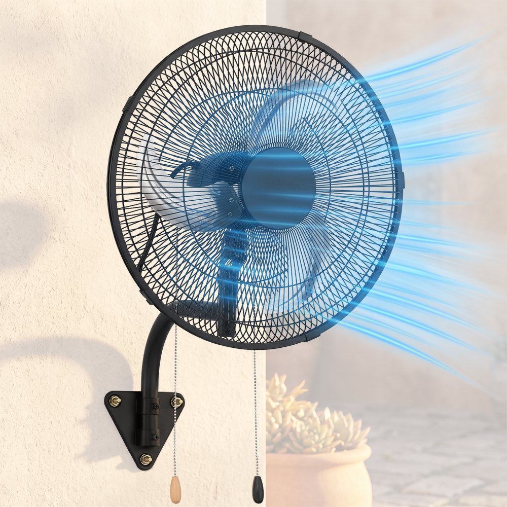 VEVOR Wall Mount Fan, 18 in Wall Mounted Hanging Fan Oscillating, 3-Speed, Long Airflow Distance, Adjustable Rotation