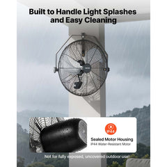 VEVOR Wall Mount Fan, 18 in Wall Mounted Hanging Fan with IP44-rated Protection, 3-Speed, Long Airflow Distance