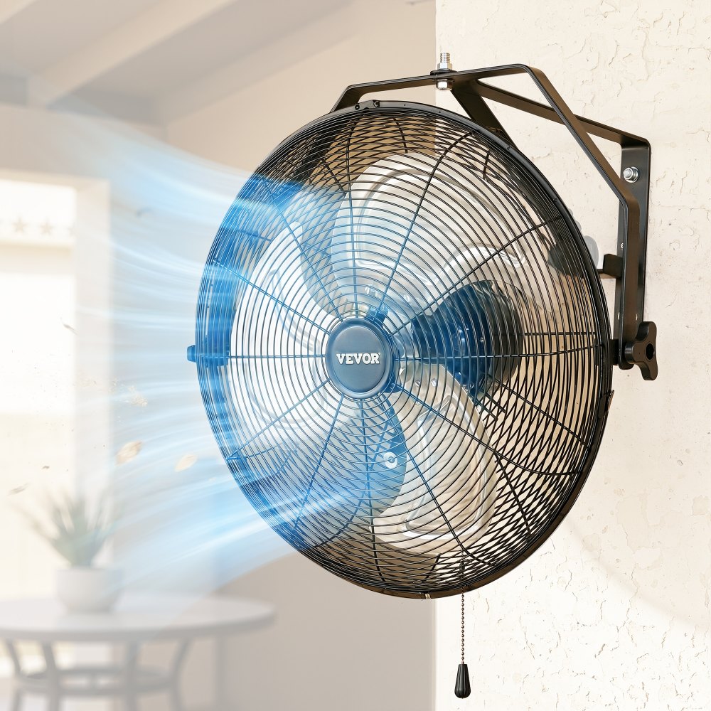 VEVOR Wall Mount Fan, 18 in Wall Mounted Hanging Fan with IP44-rated Protection, 3-Speed, Long Airflow Distance