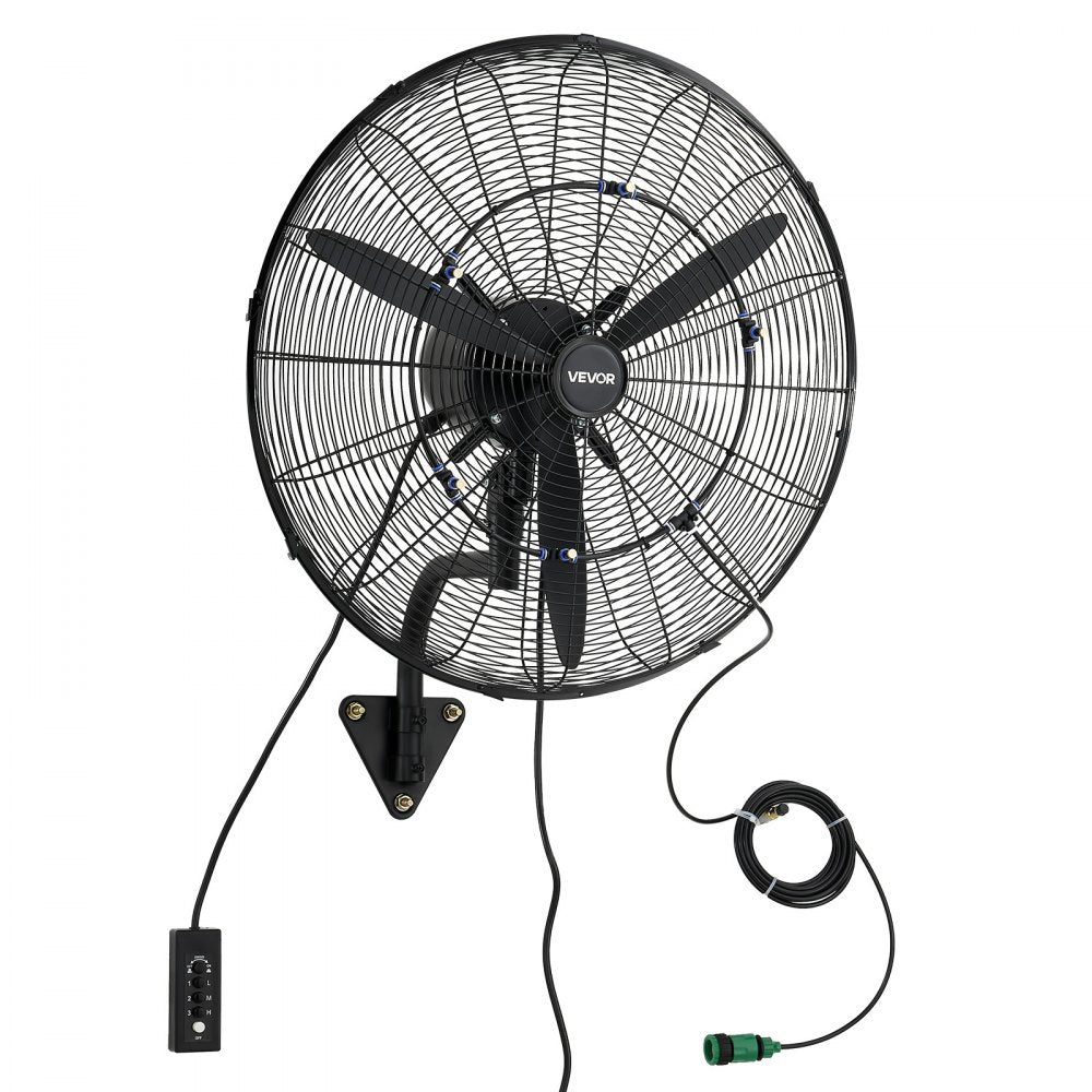 VEVOR Wall Mount Fan, 24 in Wall Mounted Hanging Fan with Oscillating & Mist, IP44-rated, 3-Speed, Powerful Air Reach