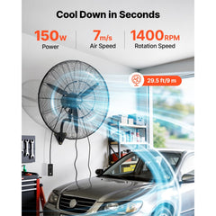 VEVOR Wall Mount Fan, 30 in Wall Mounted Hanging Fan with Oscillating & Mist, IP44-rated, 3-Speed, Powerful Air Reach