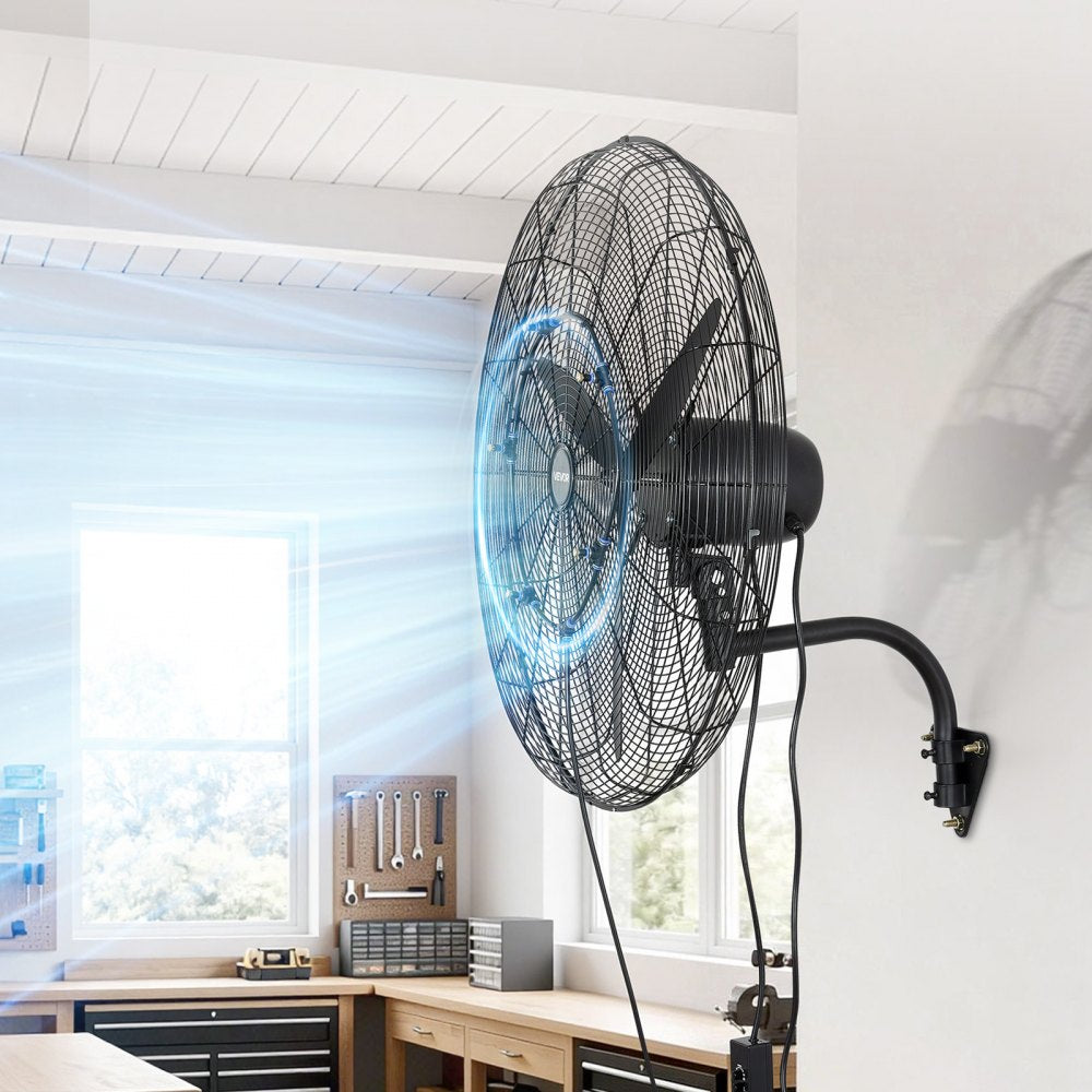 VEVOR Wall Mount Fan, 30 in Wall Mounted Hanging Fan with Oscillating & Mist, IP44-rated, 3-Speed, Powerful Air Reach