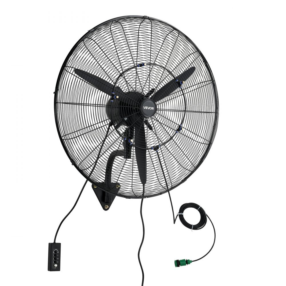 VEVOR Wall Mount Fan, 30 in Wall Mounted Hanging Fan with Oscillating & Mist, IP44-rated, 3-Speed, Powerful Air Reach
