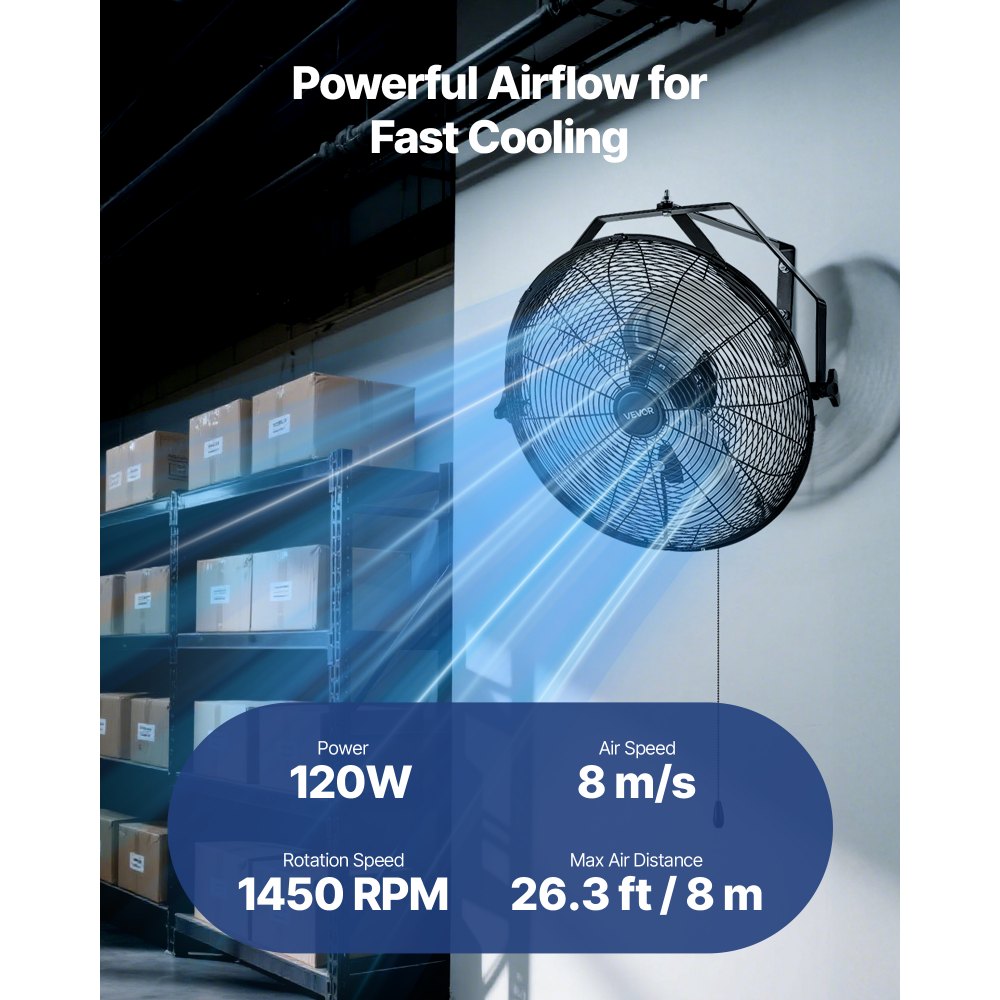VEVOR 18 Inch Industrial Wall Mount Fan, High Velocity 4000 CFM Indoor Fan with 3 Speeds, Powerful Motor Garage Wall
