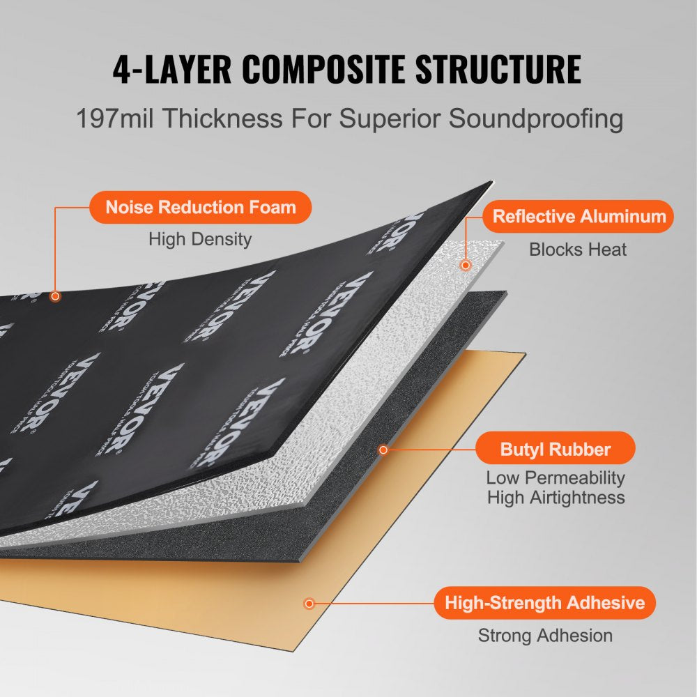 VEVOR Car Sound Deadening Mat, 200 mil 25 sqft Car Sound Dampening Material, Butyl Automotive Sound Deadener, Noise