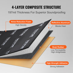 VEVOR Car Sound Deadening Mat, 200 mil 25 sqft Car Sound Dampening Material, Butyl Automotive Sound Deadener, Noise
