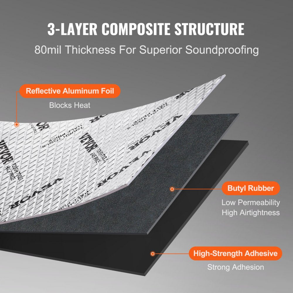VEVOR Car Sound Deadening Mat, 80 mil 36 sqft Car Sound Dampening Material, Butyl Automotive Sound Deadener, Noise
