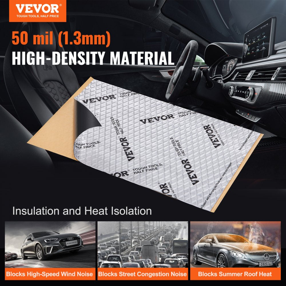 VEVOR Car Sound Deadening Mat, 50 mil 52 sqft Car Sound Dampening Material, Butyl Automotive Sound Deadener, Noise
